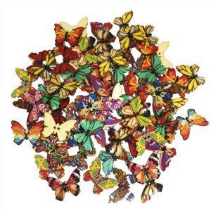 50Шт дерев'яні гудзики для шиття метелика DIY в'язання одягу декор (25x18 мм)