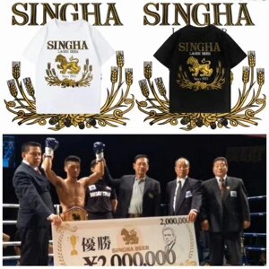 Футболка Singha Lion Larger Thai Beer Білий Чорний Муайтай Кікбоксинг MMA UFC Бавовна з коротким рукавом Круглий виріз