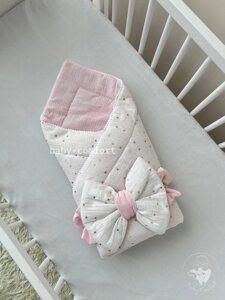 Мусліновий плед-конверт Baby Comfort бавовна 100% рожевий+бант Код/Артикул 15
