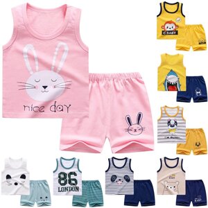 Baby Boys Girls 2Pcs Set Kawaii Мультфільм Друкований без рукавів Футболка Шорти Костюм під замовлення за 30 днів