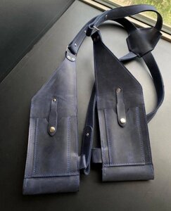 Шкіряна Портупея ( сумка для документів, гаманця, телефона , кобура) синя Код/Артикул 134 Т - 645
