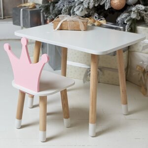Прямокутний стіл і стільчик дитячий рожева корона. Столик для уроків, ігор, їжі Код/Артикул 115 45443