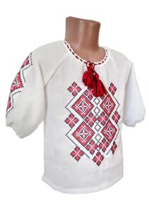 Вишита сорочка для дівчинки із червоно-чорним геометричним орнаментом Код/Артикул 64 070210