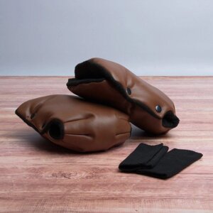 Муфта рукавички рукавиці роздільні, на коляску / санки, еко-шкіра, універсальна, для рук (колір коричневий) Код/Артикул