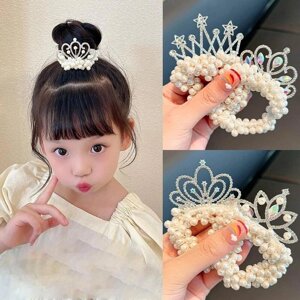 1 Шт. Нова мода перлинна корона принцеси милі еластичні дитячі гумки для волосся дитячі гумки для волосся