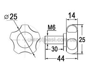 25 шт Ручка затискна з болтом (гвинтом) різьбою M6х30 D25 Код/Артикул 188 15-02