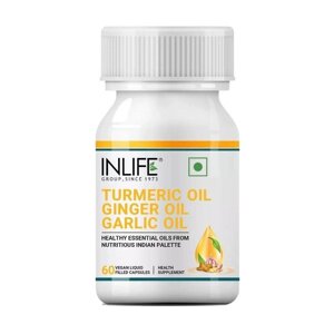 Олія Куркуми з імбирною та часниковою олією (60 кап, 300 мг), Turmeric Oil with Ginger Oil and Garlic Oil, INLIFE Під
