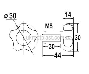15 шт Ручка затискна з болтом (гвинтом) різьбою M8х30 D30 Код/Артикул 188 15-04
