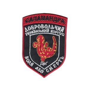 Шеврон військовий/алмійський, Добровольчий український корпус ДрГ Саламандра , на липучці, на чорному, ВСУ 10 см*7 см