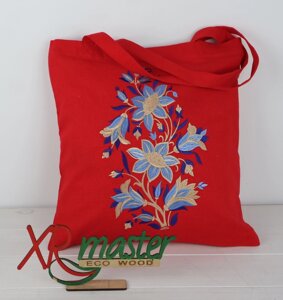 Сумка Шопер вишивка Весняні дзвіночки на червоному льоні, еко сумка для покупок, шопер, сумка з вишиванкою, сумка для