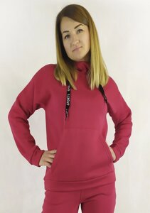 Червона спортивна жіноча кофта із капюшоном на осінь/зима XL, XXL, 3XL Код/Артикул 64 11084