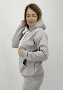 Повсякденна жіноча кофта-худі кольору світло сірий на флісі з капюшоном S,M,L із кишенями Код/Артикул 64 11221