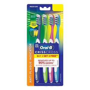 Набір зубних щіток середньої твердості (4 шт), Toothbrush Criss Cross Medium Set, Oral-B Під замовлення з Індії 45