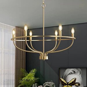 Елегантна золота люстра зі свічками на 6 ламп — ідеально підходить для їдальні, вітальні, спальні та кухні Під