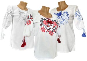 Жіноча вишита сорочка з домотканого полотна з трояндами у білому кольорі великі розміри Код/Артикул 64 04033