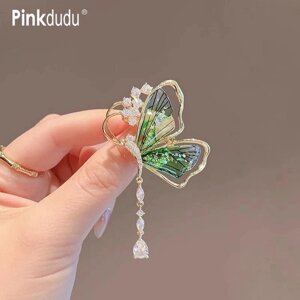 Pinkdudu 2023 Корейська брошка у вигляді зеленого метелика, романтична розкішна креативна фіолетова металева брошка