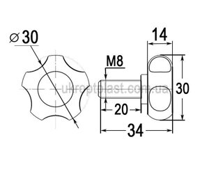 15 шт Ручка затискна з болтом (гвинтом) різьбою M8х20 D30 Код/Артикул 188 15-03
