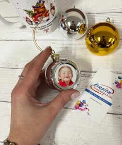 Новорічна срібна ялинкова куля з Вашим фото Код/Артикул 168
