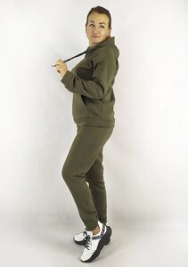 Жіночий теплий спортивний костюм з трикотажу з худі та штанами кольору хакі S,M,L Код/Артикул 64 11091