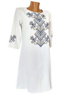 Жіноча біла вишита сукня до колін у великих розмірах Код/Артикул 64 01053