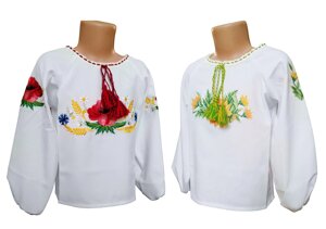 Вишита сорочка для дівчинки із габардину з вишивкою квітами Код/Артикул 64 070211