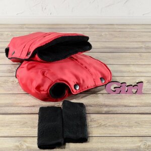 Муфта рукавички роздільні, на коляску / санки, з кишенею, універсальна, для рук, чорний фліс (колір - червоний)