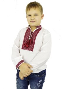 Класична дитяча вишиванка в білому кольорі з тканої нашивкою Код/Артикул 64 07013