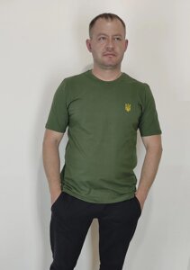 Патріотична футболка кольору хакі вишита гладдю Тризуб Код/Артикул 64 12153