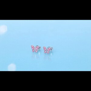 Дитячі сережки Рожеві сережки-гвоздики у вигляді метелика в горошок з гіпоалергенного срібла 925 проби Подарунки Під