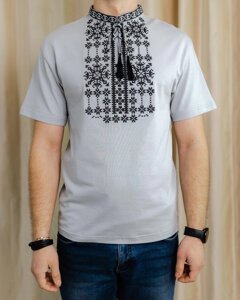Футболка з вишивкою чоловіча Вільний Сіра, футболка вишиванка, футболка вишита Код/Артикул 115 0002179
