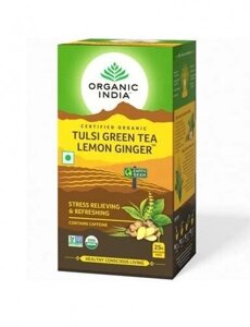 Зелений чай з Тулсі, Лимоном та Імбиром (25 пак, 1.8 г), Tulsi Green Tea Lemon Ginger, Organic India Під замовлення з