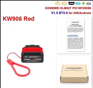 Автосканер Konnwei KW906 Supports all OBD ll protocols Red BT 5.0 для Android та iOS Код/Артикул 13
