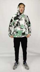 Кофта двунитка прінт тай-дай хакі з капюшоном та карманом S,M,L, XL, XXL Код/Артикул 64 11173