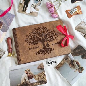 Весільний альбом з дерева | сімейний фотоальбом з чорними сторінками для закоханих на річницю Код/Артикул 182