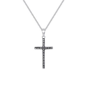 Підвіска-підвіска Milgrain Cross зі стерлінгового срібла 925 проби зі срібним ланцюжком Rolo для чоловіків та унісекс