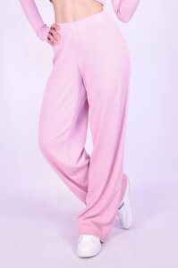 Жіночі спортивні штани-палаццо кліш від стегна з трикотажу рубчик, рожеві Код/Артикул 24 982PK XS