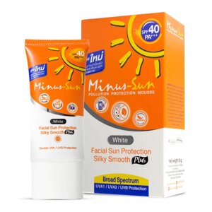 Minus-Sun СПФ 40 ПА+++ (білий) Мус для захисту від забруднень Sillky, Захист від сонця для обличчя Silky Smooth Plus 30