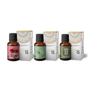 Набір ефірних олій: Троянда, Чайне дерево, Материнка (3 шт), Essential Oils: Rose, Tea Tree, Oregano Set of 3, Heilen