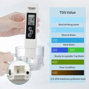 TDS EC-метр Температура Цифровий РК-дисплей Ручка для тестування води Чистота води Фільтр PPM Гідропонний тестер Під