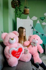 Плюшовий ведмедик Бублик з серцем, колір рожевий, висота 125 см Код/Артикул 176 44222222