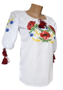 Жіноча вишита сорочка маками із домотканого полотна у білому кольорі Код/Артикул 64 04022