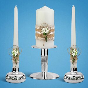 Набір весільних свічок "Рустик", білий колір прикраси (арт. KL-01) Код/Артикул 84 KL-01