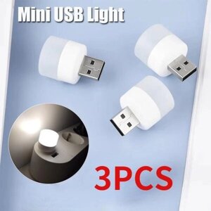 3PCS USB Портативний світлодіодний міні-нічник Маленька кругла лампа USB-світильник вночі Ідеально підходить для спальні