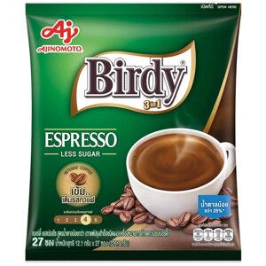Суміш розчинної кави Ajinomoto Birdy 3 в 1 з формулою еспресо без цукру 12,1 г x 27 шт. / 40 шт. / 60 шт. - Тайська Під