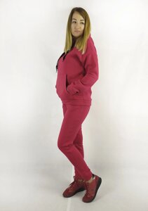 Теплий червоний спортивний костюм для жінок на флісі з толстовкою та штанами XL, XXL, 3XL Код/Артикул 64 11070