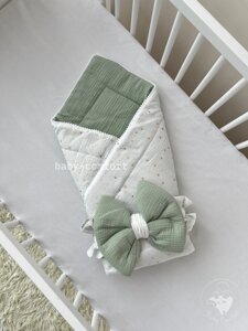 Мусліновий плед-конверт Baby Comfort бавовна 100% зелений+бант Код/Артикул 15