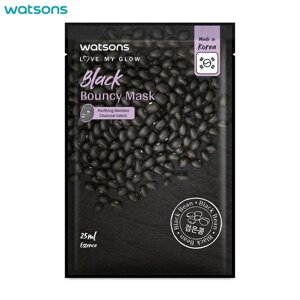 Watsons Love My Glow Black Bouncy Mask, Purify Bamboo Charcoal Fabric, чорна квасоля, 25 мл. x 3 шт. - Маска для