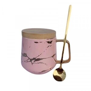 Чашка під мармур з кришкою рожева Код/Артикул 5 0580-1