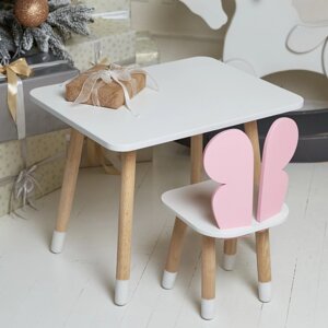 Дитячий прямокутний стіл та стільчик рожевий метелик з білим сидінням. Дитячий білий столик Код/Артикул 115 24412