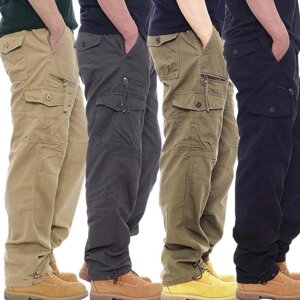 Бавовняний комбінезон Чоловічі повсякденні штани з еластичною талією Широкі штани з кількома кишенями великого розміру